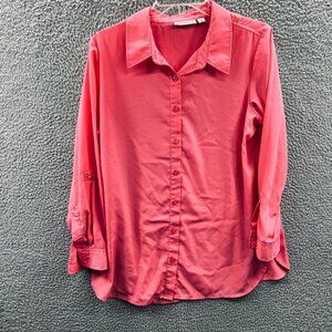 Susan Graver Women Top Small Pink Long Sleeve Button Front‎ Shirt